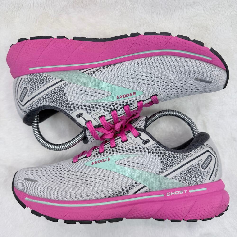 Brooks Ghost 14 Womens Running Shoes Gray Pink Size 8 Athletic Sneakers Shoe - Picture 6 of 10